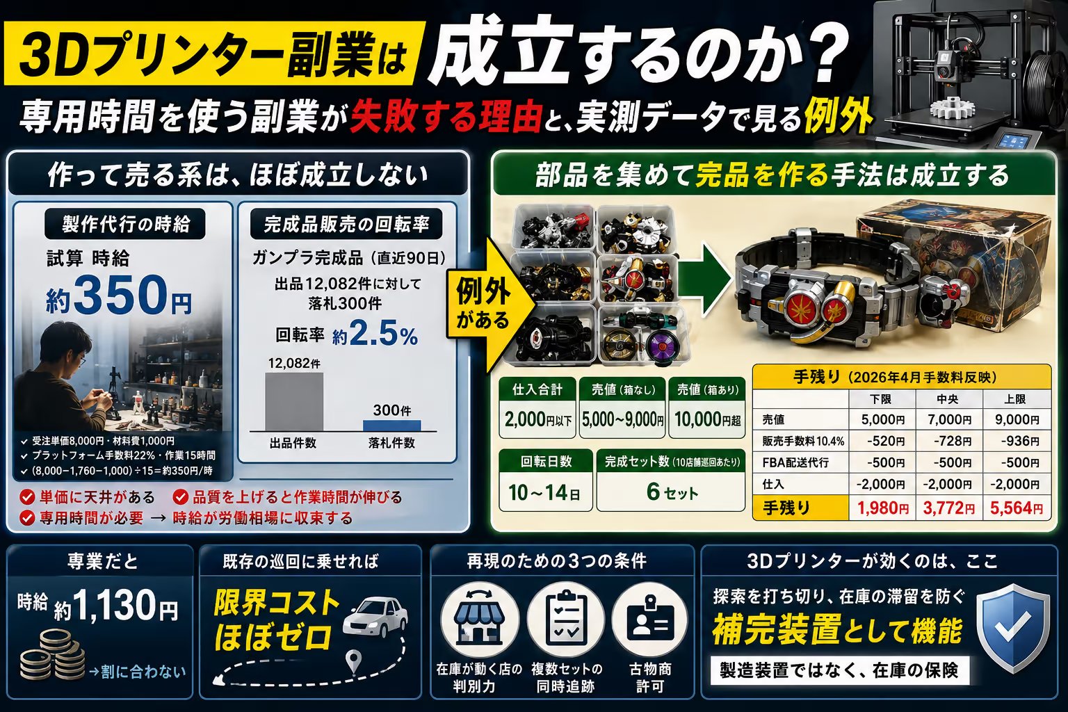 3Dプリンター副業は成立するのか｜専用時間を使う副業が失敗する理由と、実測データで見る例外