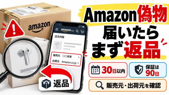 Amazonで偽物が届いたら｜返品は到着から30日、マーケットプレイス保証は予定日から90日。「出荷元Amazonでも混ざる」は2026年3月末で終わった話