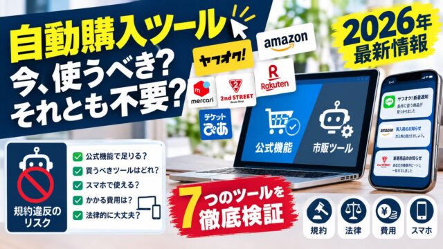 自動購入ツール・botは今も使える？｜Amazon・楽天・ヤフオクの公式機能と規約で、足りる用途・足りない用途を検証