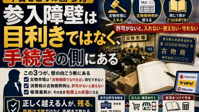 中古せどりの勝ち方｜許可がないと入れない市場と、使えない税制がある   ── 構造から逆算する参入手順