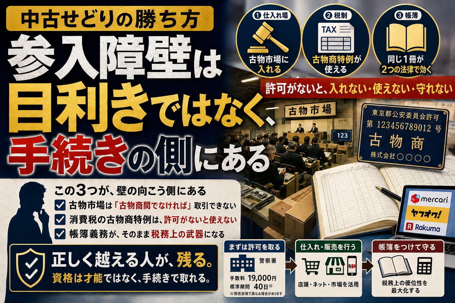 中古せどりの勝ち方｜許可がないと入れない市場と、使えない税制がある   ── 構造から逆算する参入手順