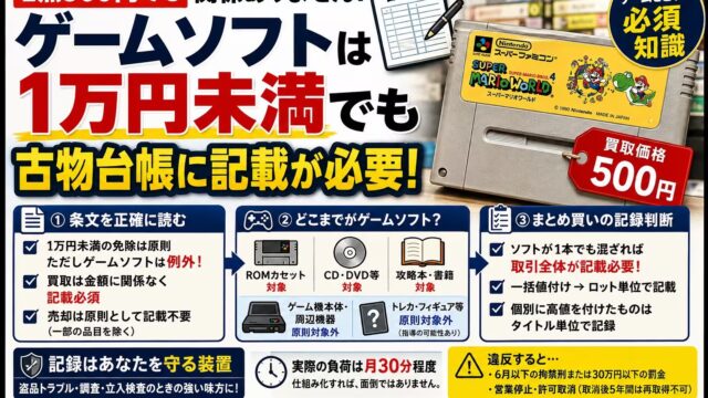 ゲームソフトは1万円未満でも古物台帳が必要｜本体は不要な理由