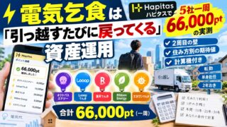 電気乞食は「引っ越すたびに戻ってくる」資産運用｜ハピタスで5社一周66,000ptの実測、2周目の壁、住み方別の期待値
