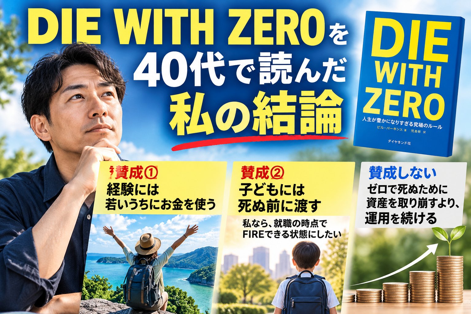 DIE WITH ZEROを40代で読んだ私の結論。経験には若いうちにお金を使う・子どもには生前に渡すに賛成、取り崩すより運用を続ける