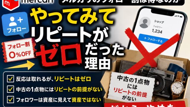 メルカリのフォロー割とは｜公式の機能ではなく出品者の値下げ。やり方・例文と、数％引きでやってリピートがゼロだった理由