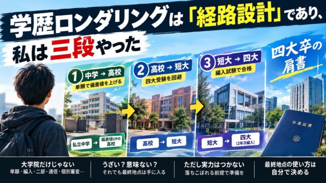 学歴ロンダリングは正解だった｜偏差値35の私が中学→高校→短大→四大で「三段ロンダ」した経路と、うざいと言われる理由