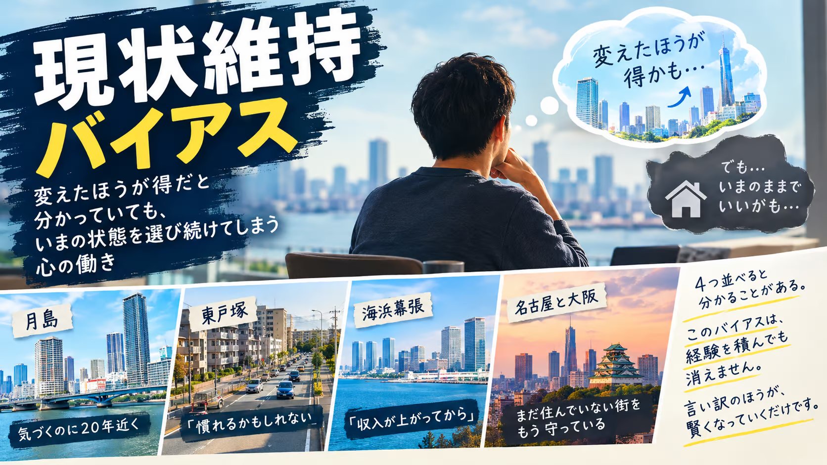 現状維持バイアスとは｜具体例と対策を、20年動けなかった私の「住む場所」4件で説明します