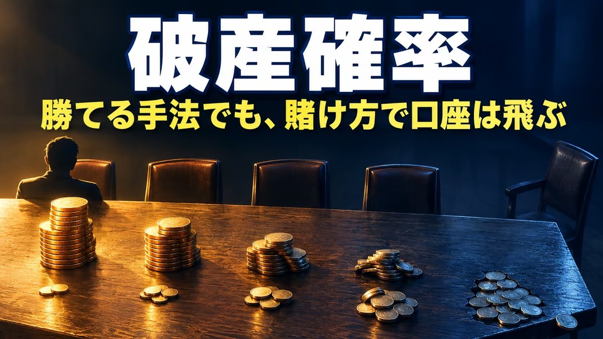 破産確率とは｜計算機と早見表。勝てる手法でも、賭ける割合を間違えると口座は飛ぶ