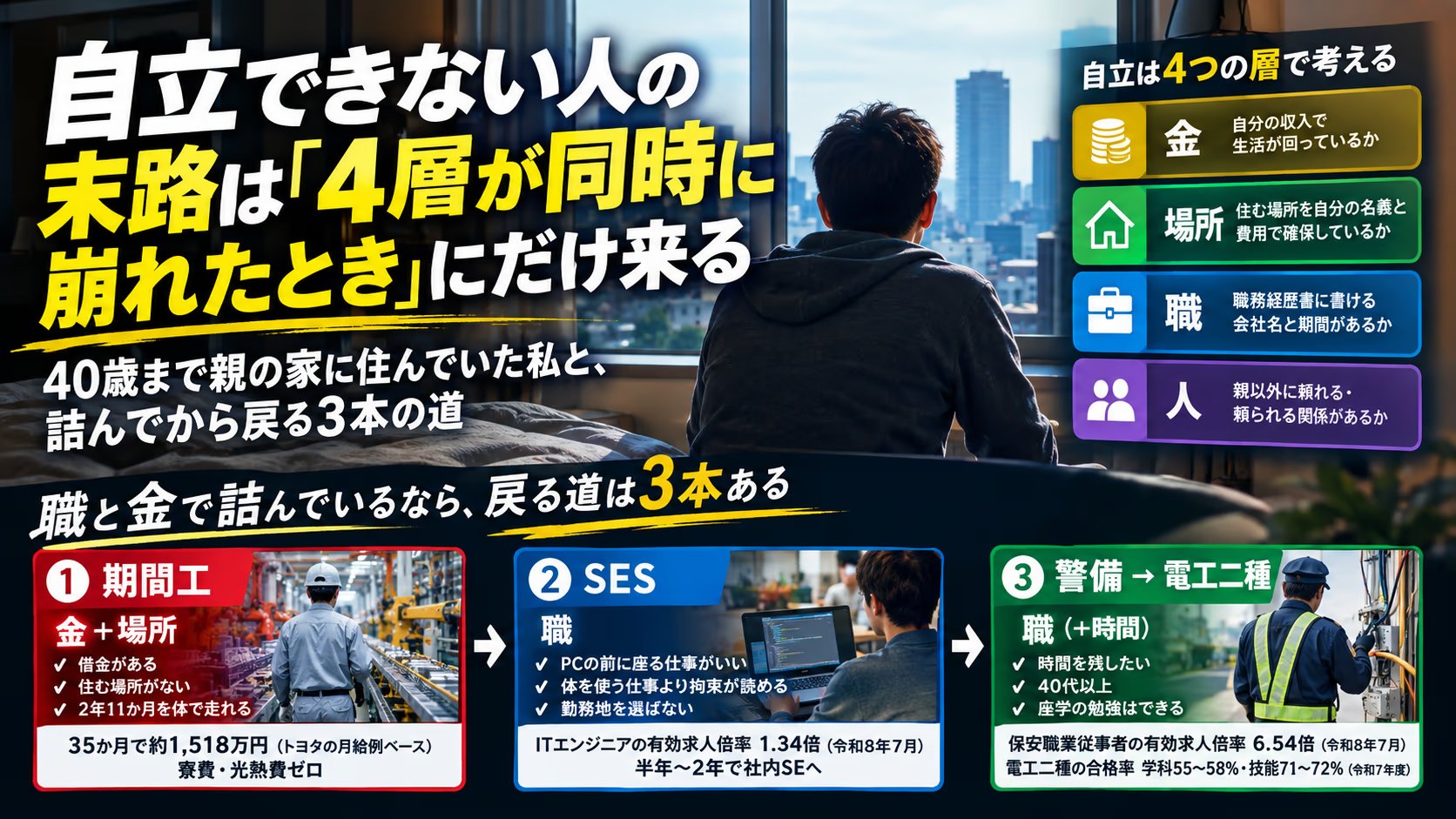 自立できない人の末路は「4層が同時に崩れたとき」にだけ来る｜40歳まで親の家に住んでいた私と、詰んでから戻る3本の道