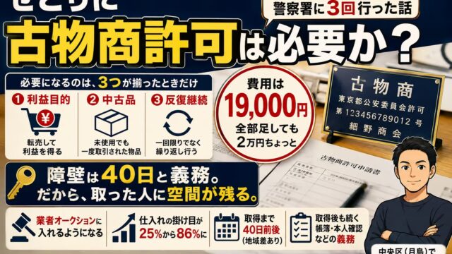 古物商許可はせどりに必要か｜3条件と、費用19,000円の内訳