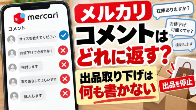 メルカリのコメント返信と例文｜返すのは説明文にない質問だけ。出品取り下げと取り下げ予告の扱い