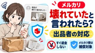メルカリで「壊れていた」と言われたら｜出品者は一方的に返金やキャンセルを済ませない。メルカリ便なら全額補償サポートの5条件と期限（配達完了日の翌日から14日）。自分で判断せず事務局に聞く私が、補償されない理由もヘルプで確かめた