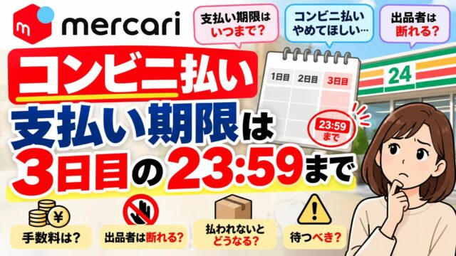 メルカリのコンビニ払い｜支払い期限は購入日を含む3日目の23:59。出品者は断れないが、期限を過ぎたら合意なしでキャンセルできる