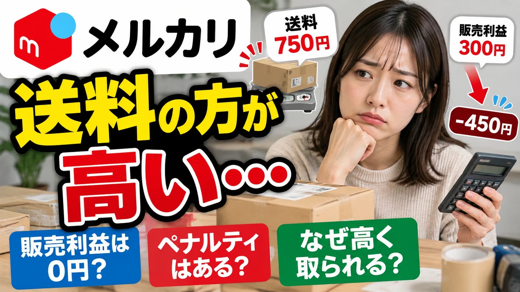 メルカリで送料の方が高いとどうなるか。販売利益は0円か、ペナルティはあるか、なぜ高く取られるか