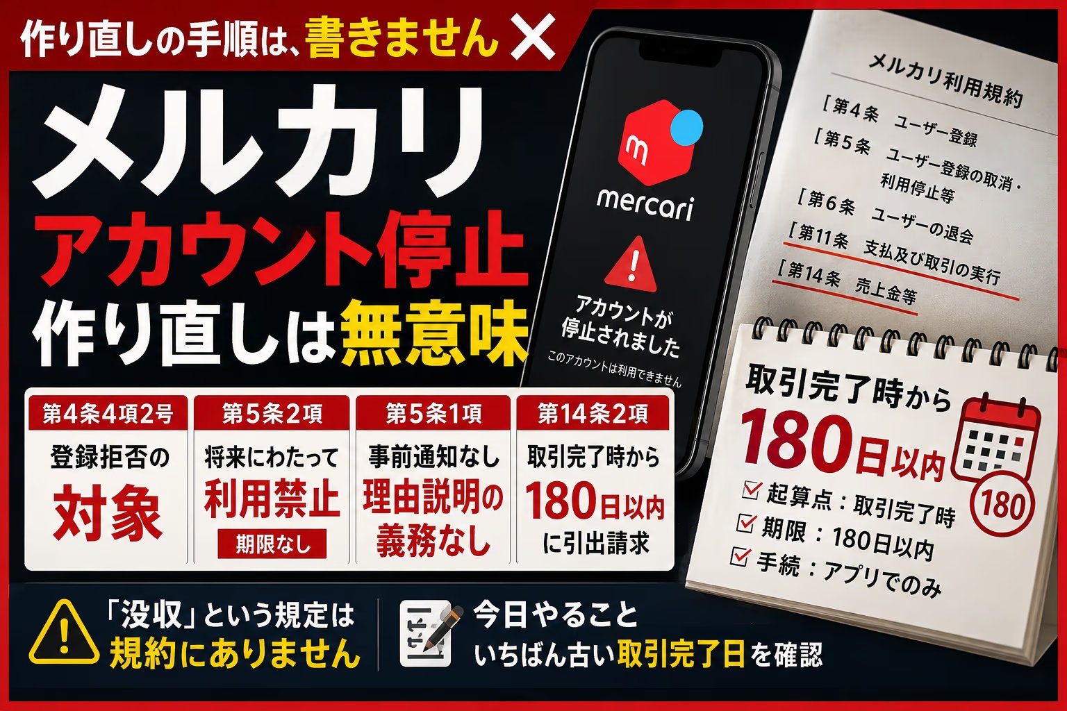 メルカリのアカウント停止｜作り直しより先に、180日を確認する