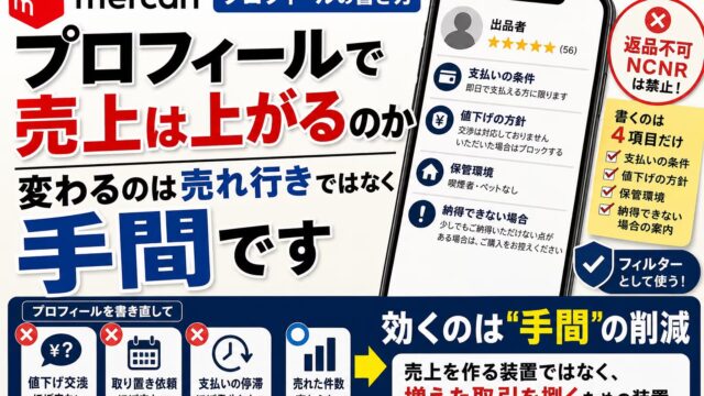 メルカリのプロフィールの書き方と例文｜書き直しても売れ行きは変わらない。消えたのは値下げ交渉と取り置き依頼