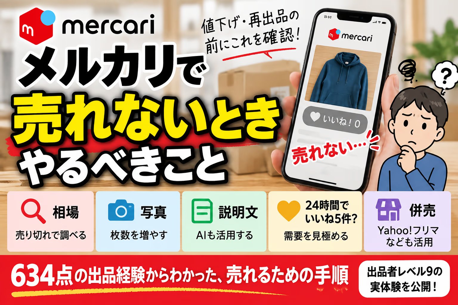 メルカリで売れない時にやる順番｜いいね5件・24時間で需要を判定し、値下げより併売を選ぶ