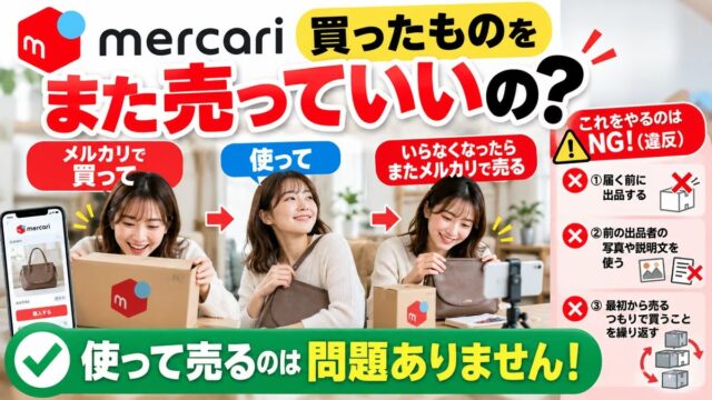 メルカリで買ったものをメルカリで売るのは違反か｜使って売るのは問題なし。アウトになる3つと、いくら戻るかの計算