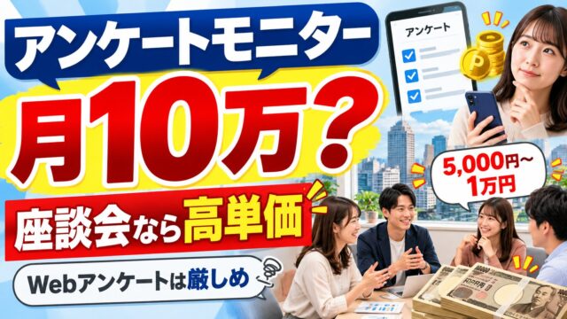 アンケートモニターで月収10万円は届くか｜謝礼5,000円なら月20回。街で声をかけられて座談会に出た私は届かなかったが、割は良いと思う。ただし東京向き