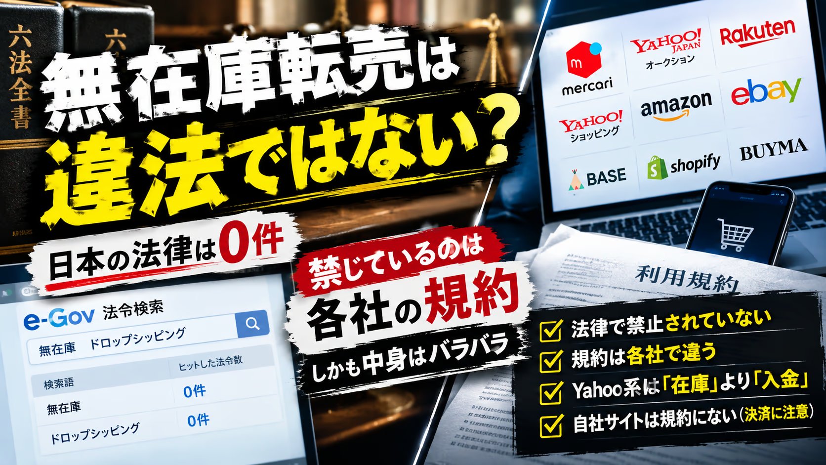 無在庫転売は違法？法律は0件、禁じているのは規約――9社の原文と、共通する『客の金で仕入れるな』の一文」