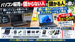 パソコン転売で儲からない人は「動くパソコン」を買っている｜投げ売りノートを2〜6万円で拾い、SSD化とメモリ増設で1台1〜5万円残す実測