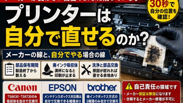 プリンター修理は自分でできる？｜キヤノン（キャノン）・エプソンの廃インク吸収パッド・洗浄・部品交換と買い替え判断