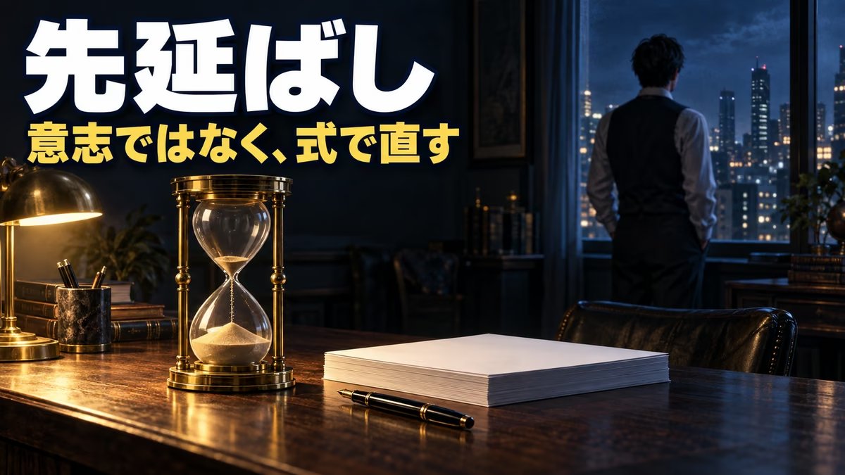 先延ばしとは｜原因と直し方。教材が1年進まず、単位を落とし、記事とアカウントを失った私が、意志ではなく式で直した話