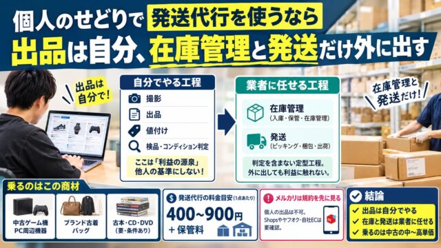 自己発送代行を個人のせどりで使うなら「出品は自分、在庫と発送だけ業者」｜自前の倉庫とバイトで回した側が、中古で乗る商材と乗らない商材を計算した