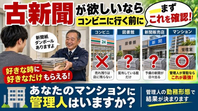古新聞を無料でもらえる場所はどこか｜マンション4件で試した管理室ルートと、販売店・図書館・コンビニの条件
