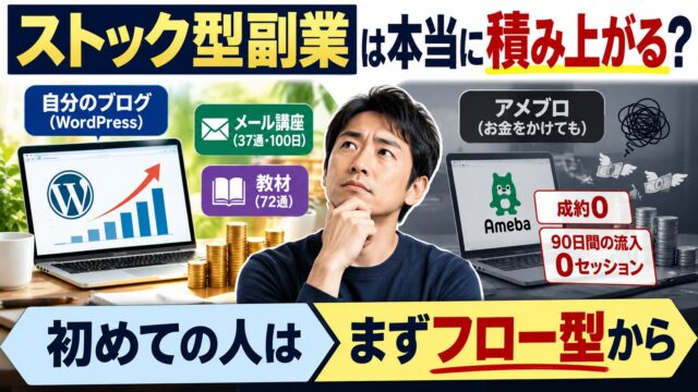 ストック型副業とは｜年1回の更新でも事業が回ったブログと、止めたら何も残らなかったアメブロ。私が先にフロー型をすすめる理由