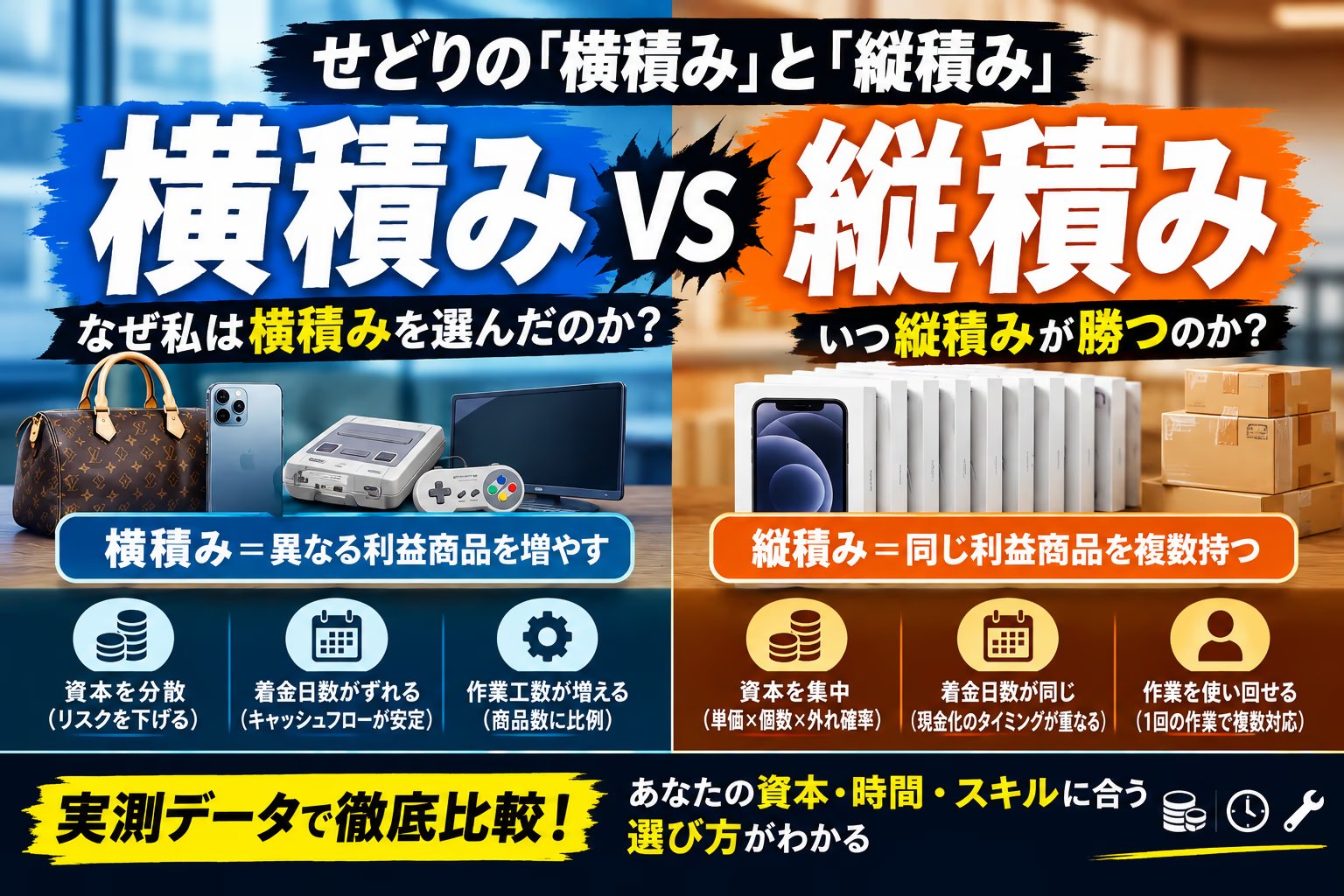横積みと縦積みの違い｜せどりで「商品は横、工程は縦」に積む理由【20年の実測】