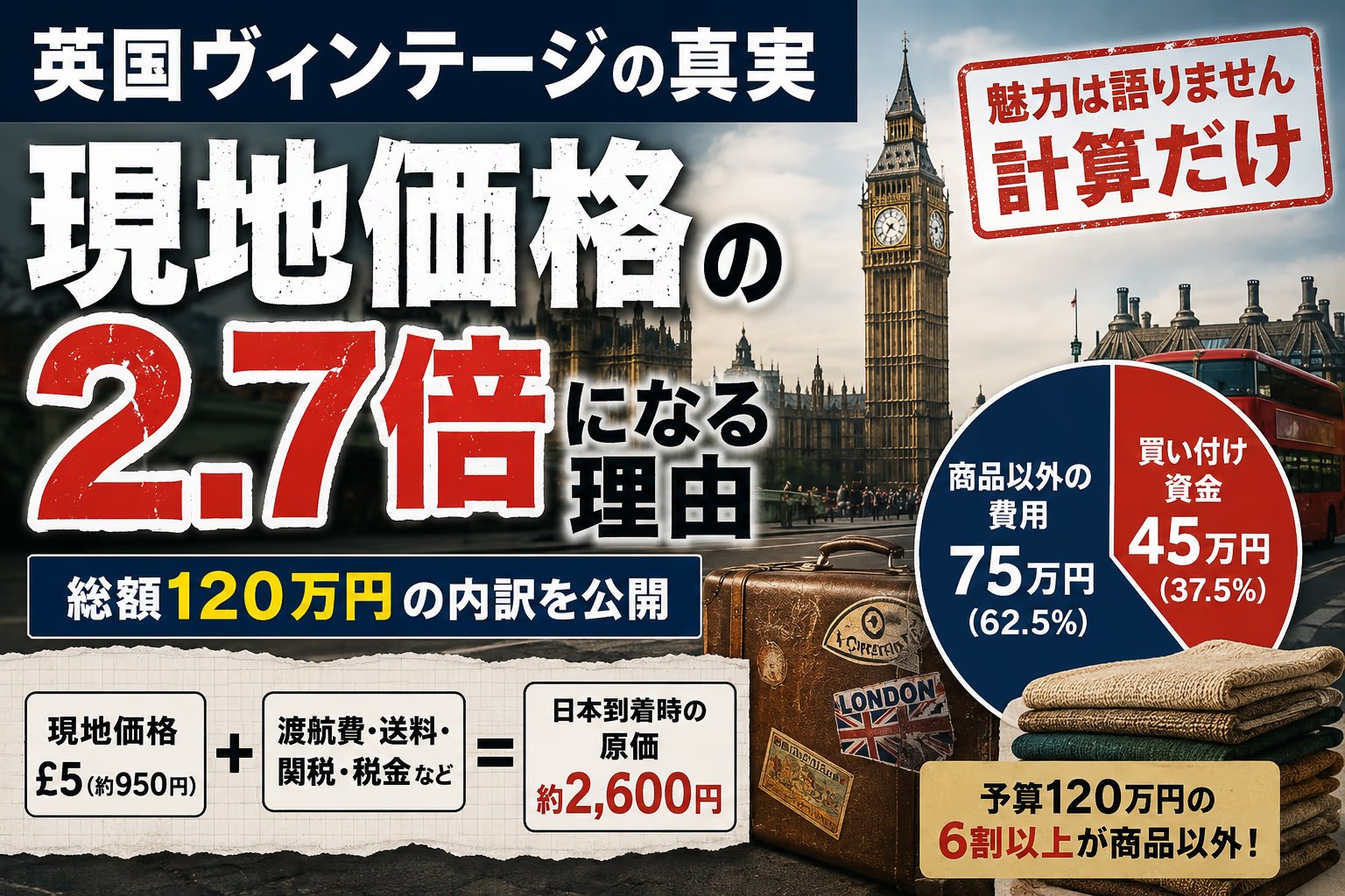 イギリス古着買い付けの着地原価｜現地£5の服が、日本に着くと何円になるか