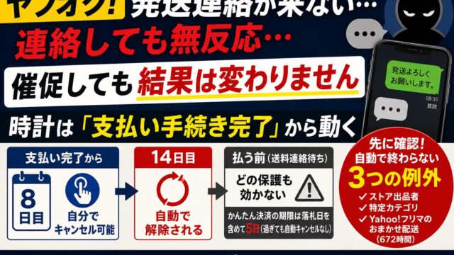 ヤフオク・Yahoo!フリマで発送されない｜催促の例文と、8日目のキャンセル・14日の自動解除