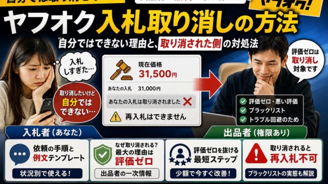 ヤフオクの入札取り消しは「ずるい」？｜自分ではできないが金額は下げられる。ペナルティ・例文・出品者側の手順