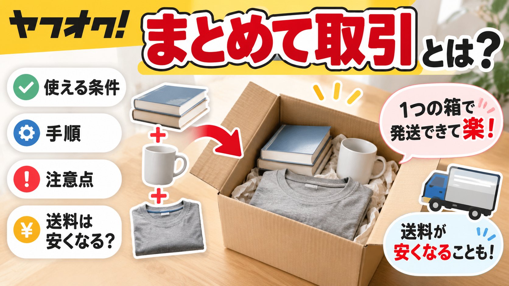 ヤフオクのまとめて取引とは？使える条件・手順・注意点・送料