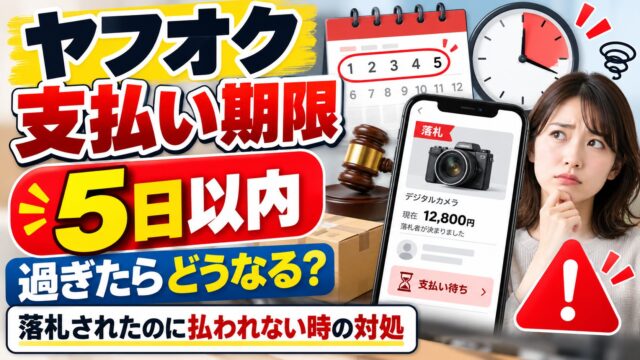 ヤフオクの支払い期限｜落札日から5日。過ぎても自動キャンセルはされないが、放置は利用制限の対象になりうる。出品者の私は24時間で削除する