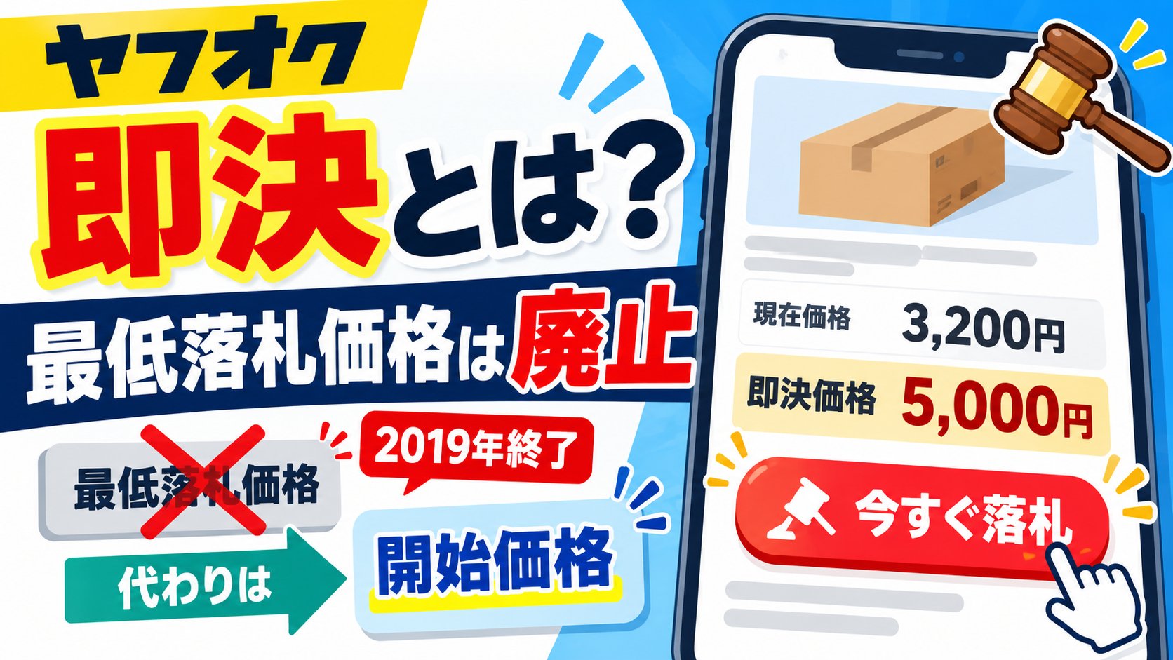 ヤフオクの即決とは？今すぐ落札で即落札。最低落札価格は2019年に終了、代わりは開始価格