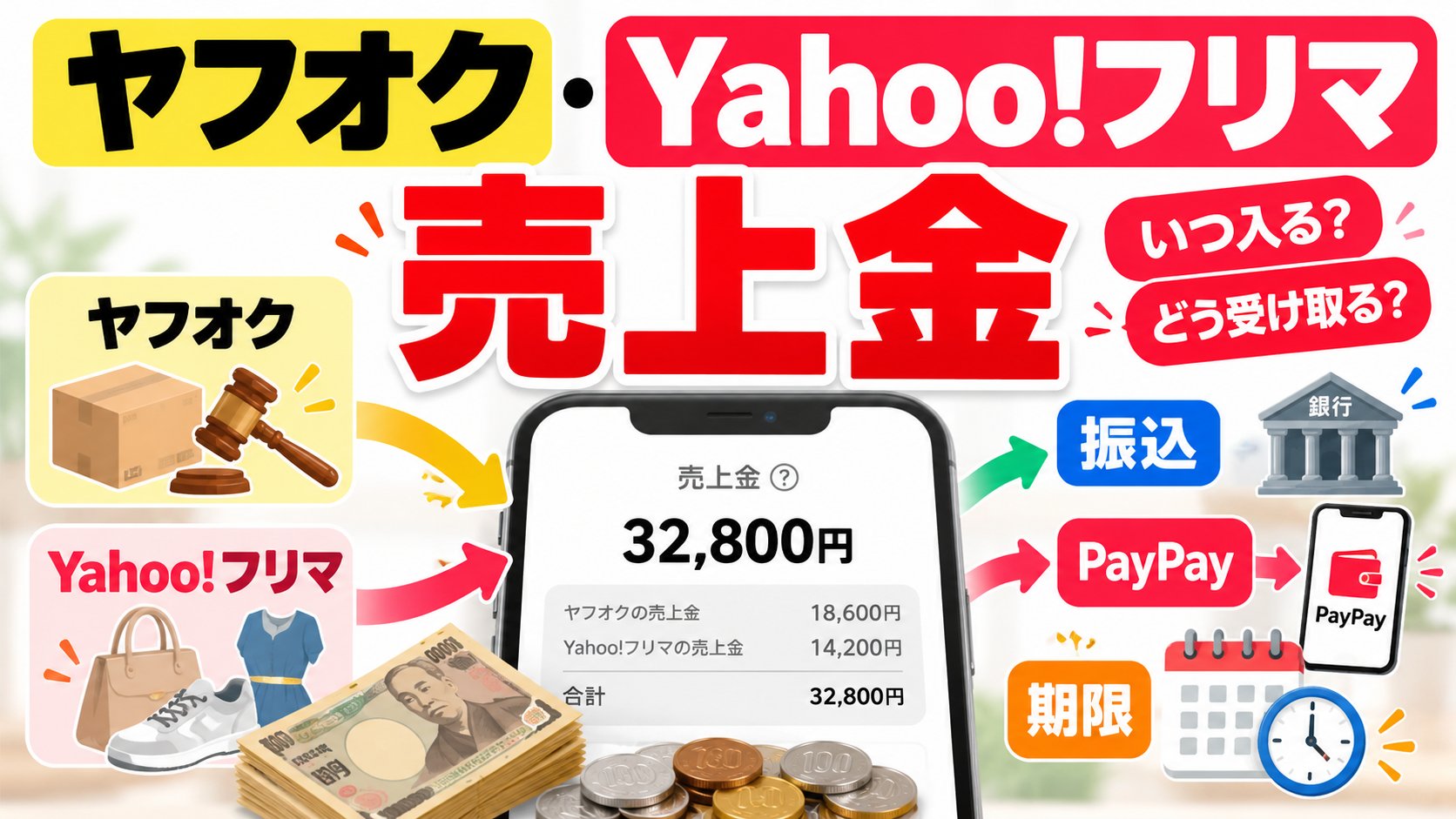 ヤフオク・Yahoo!フリマの売上金は合算。いつ入る？どう受け取る？振込かPayPay、期限あり