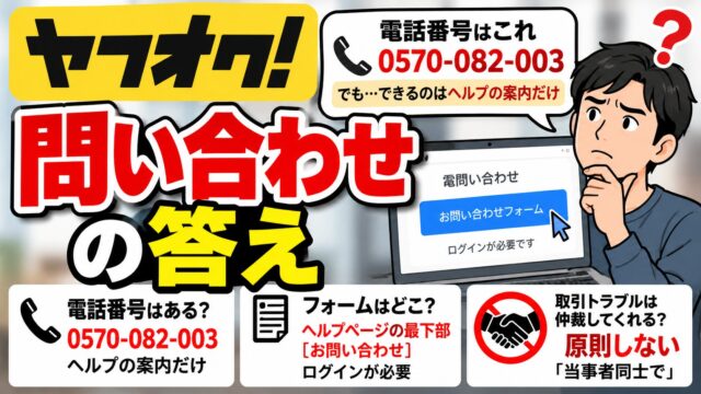 ヤフオクの問い合わせ｜電話番号は案内だけ、取引のことはフォームから。トラブルは「当事者同士で」と返された私の例