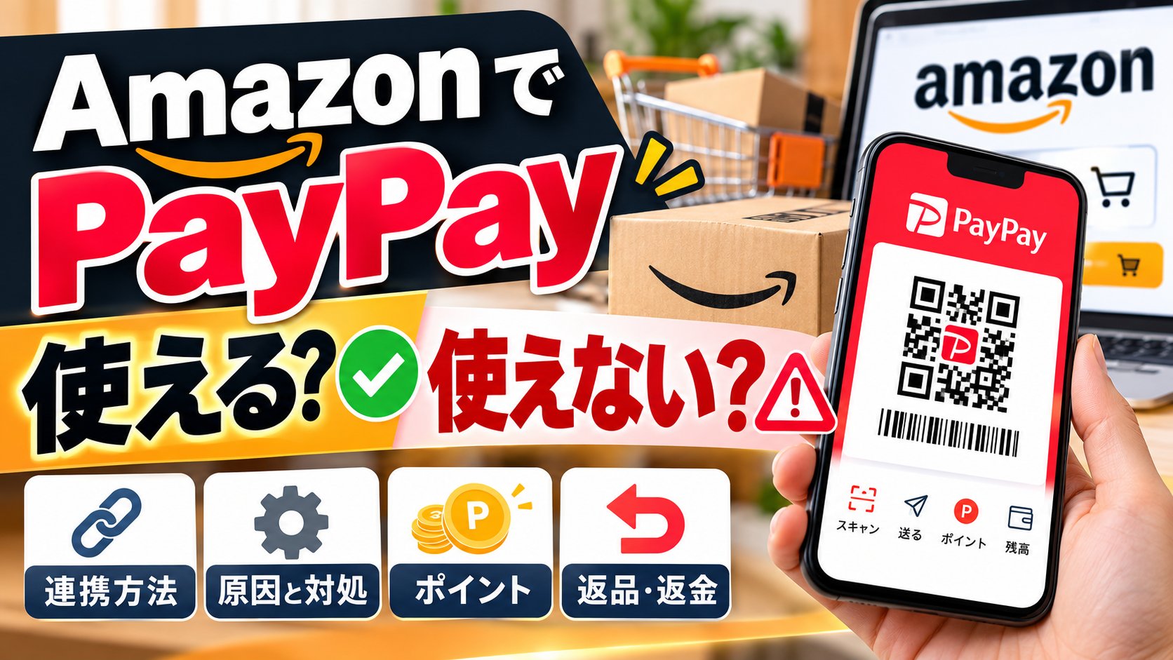 AmazonでPayPayは使えるか、使えないときの原因と対処、連携方法・ポイント・返金