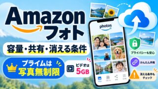 Amazonフォトの使い方｜プライム会員は写真が容量無制限・ビデオは5GB。他人に見られる？家族で共有・プライムをやめたら180日で削除の対象（容量と削除日の目安ツールつき）