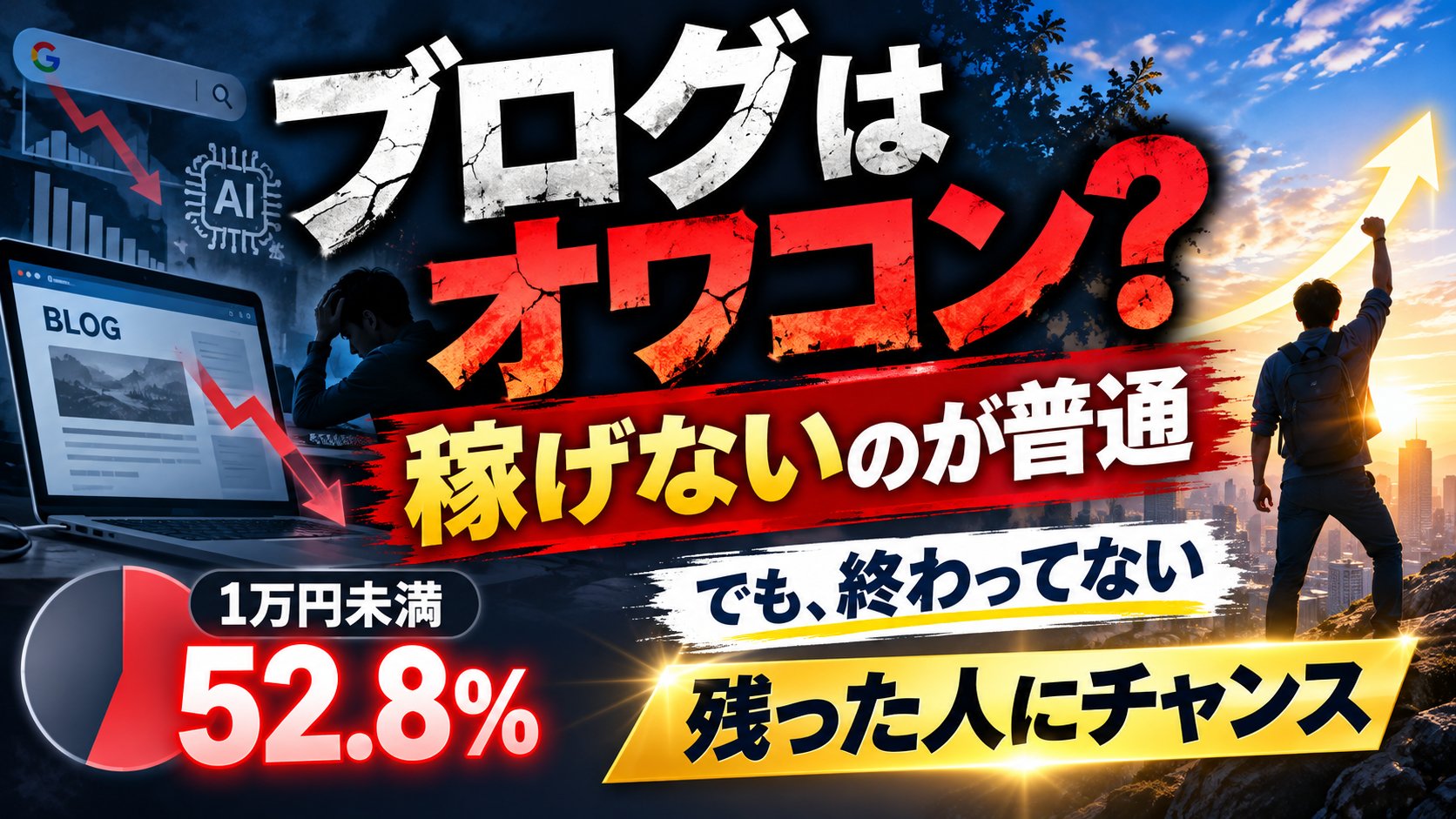 ブログはオワコン？稼げないのが普通。でも、終わってない。残った人にチャンス。1万円未満52.8%