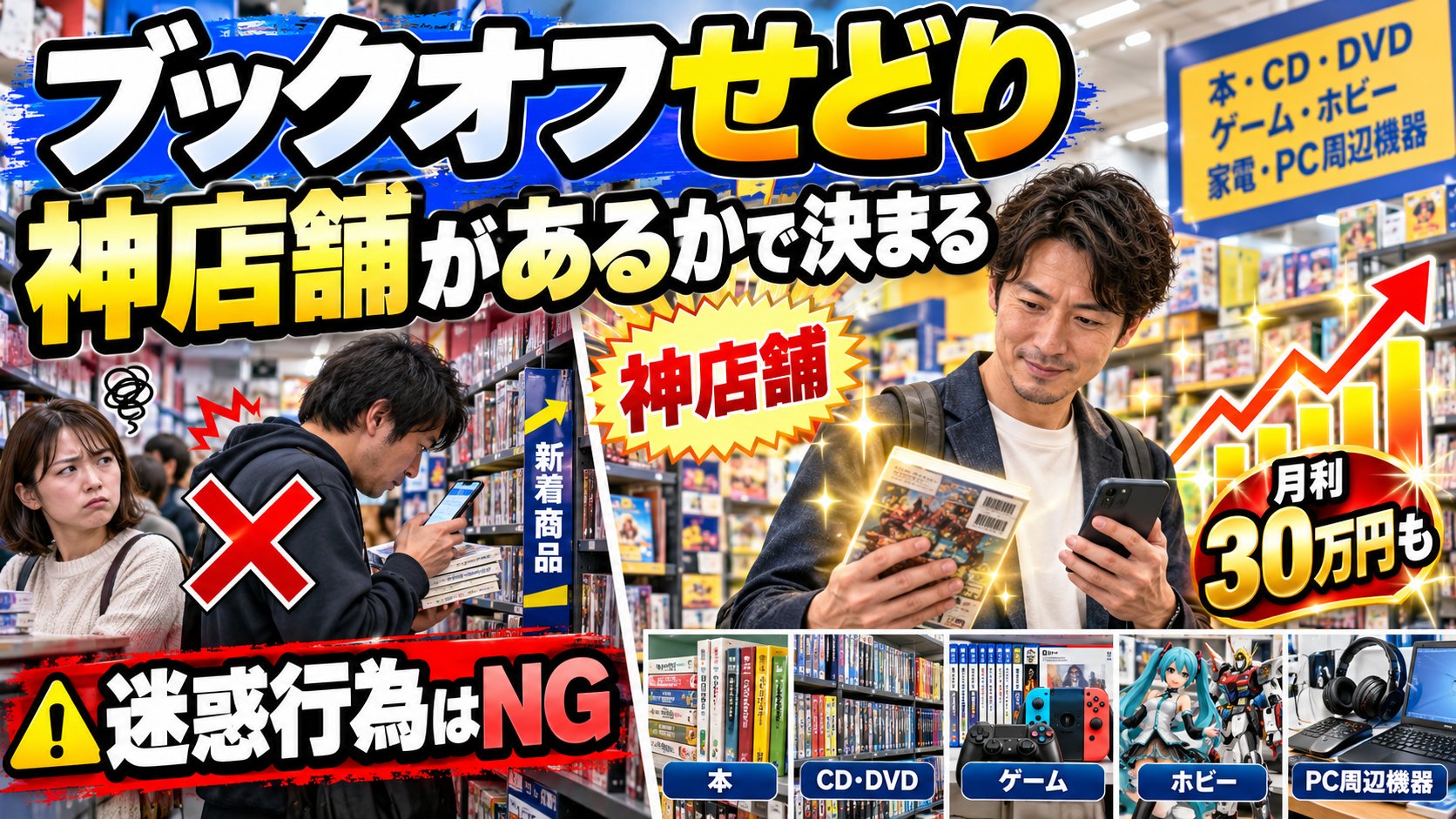 ブックオフせどりは神店舗があるかで決まる。迷惑行為はNG。本・CD・DVD・ゲーム・ホビー・PC周辺機器