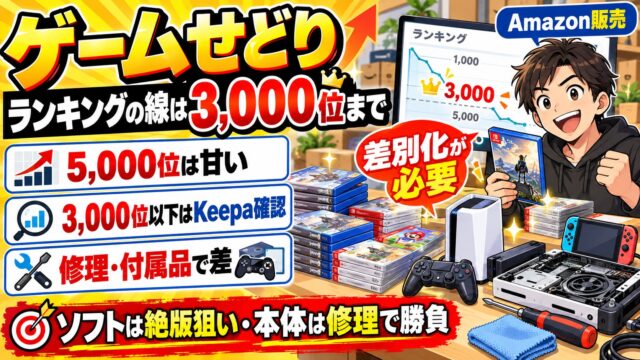 ゲームせどりの仕入れ基準｜ランキングは3,000位まで、ソフトは絶版狙い。中古は付属品と修理で差をつける