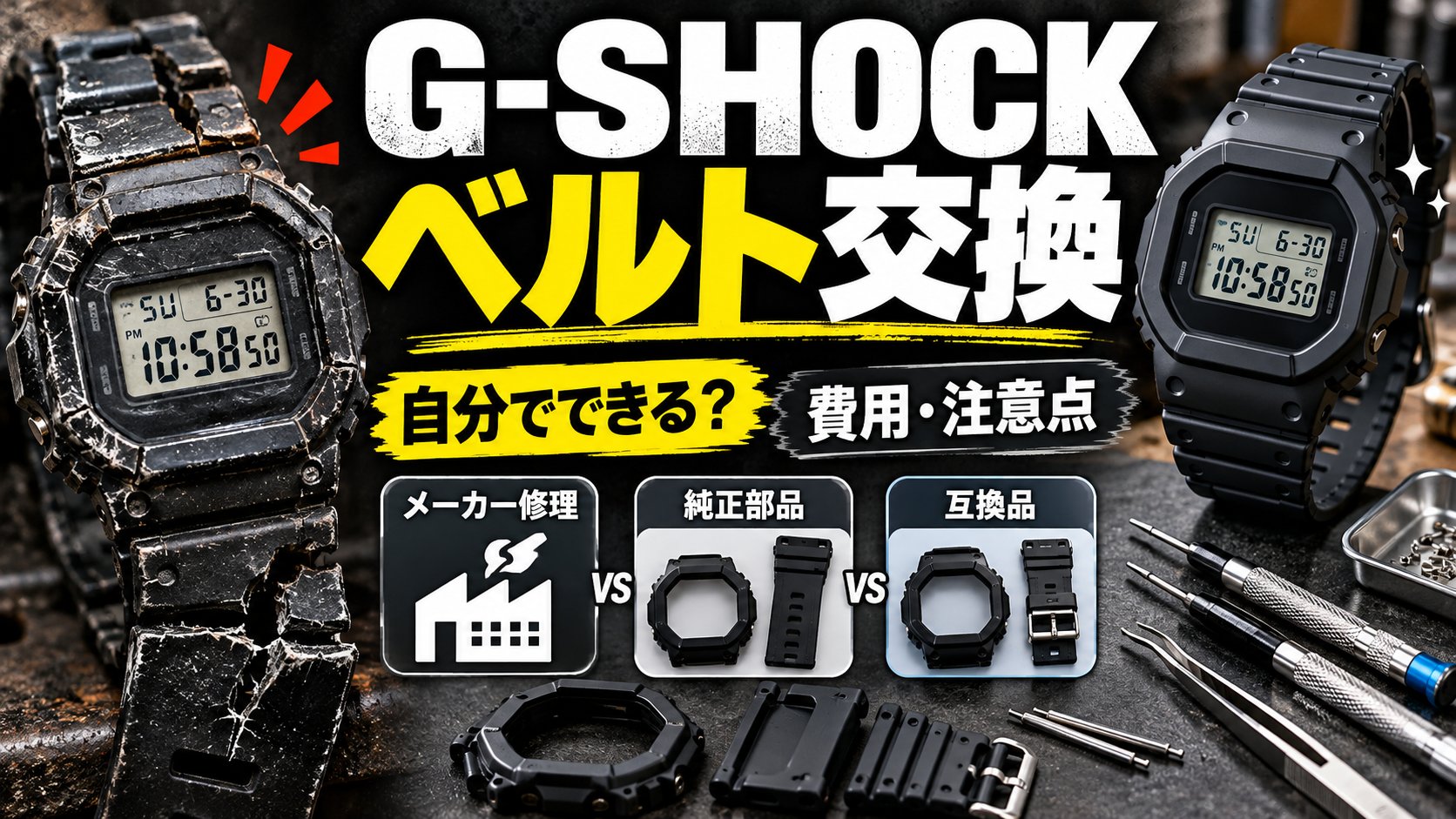 G-SHOCKのベルト交換は自分でできる？メーカー修理・純正部品・互換品の費用と注意点