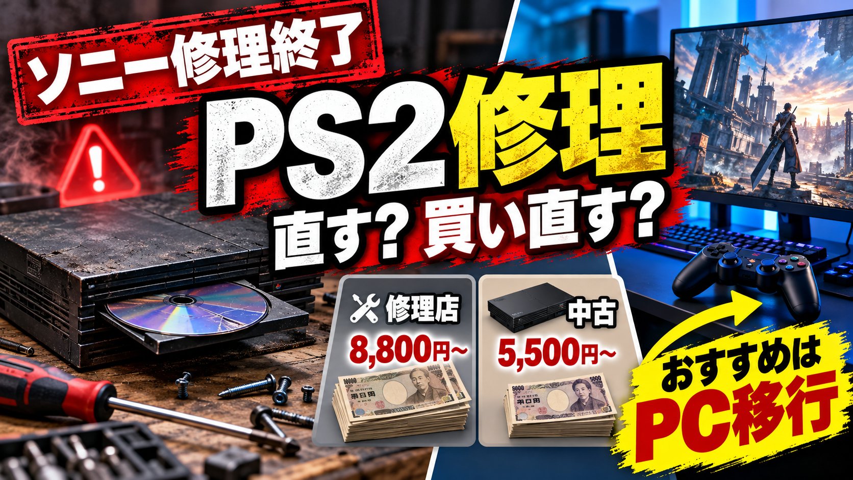 PS2の修理はどうする？ソニーの修理は終了、修理店・中古の買い直し・PCのエミュレーターを比較
