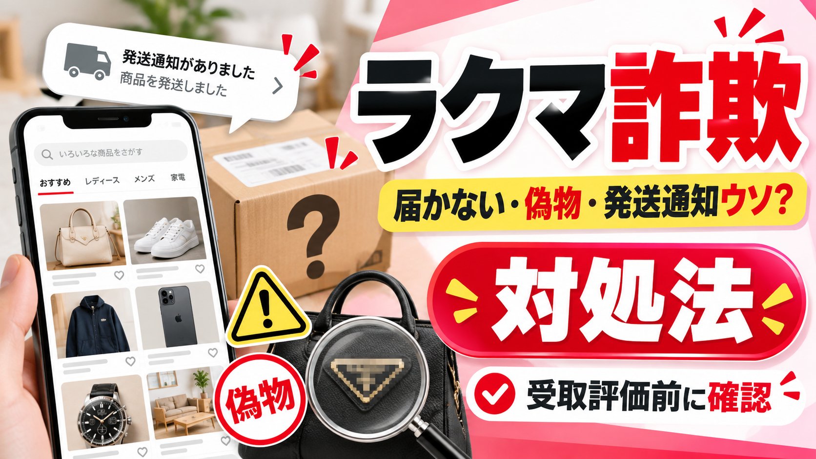 ラクマ詐欺 届かない・偽物・発送通知ウソ？ 対処法 受取評価前に確認