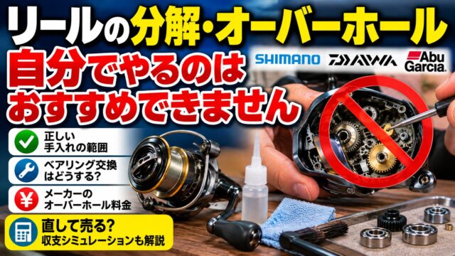 リールのオーバーホールは自分でできる？分解・ベアリング交換の前に知ること、メーカーに出す費用と日数、中古リールを直して売るかの判断（計算機つき）
