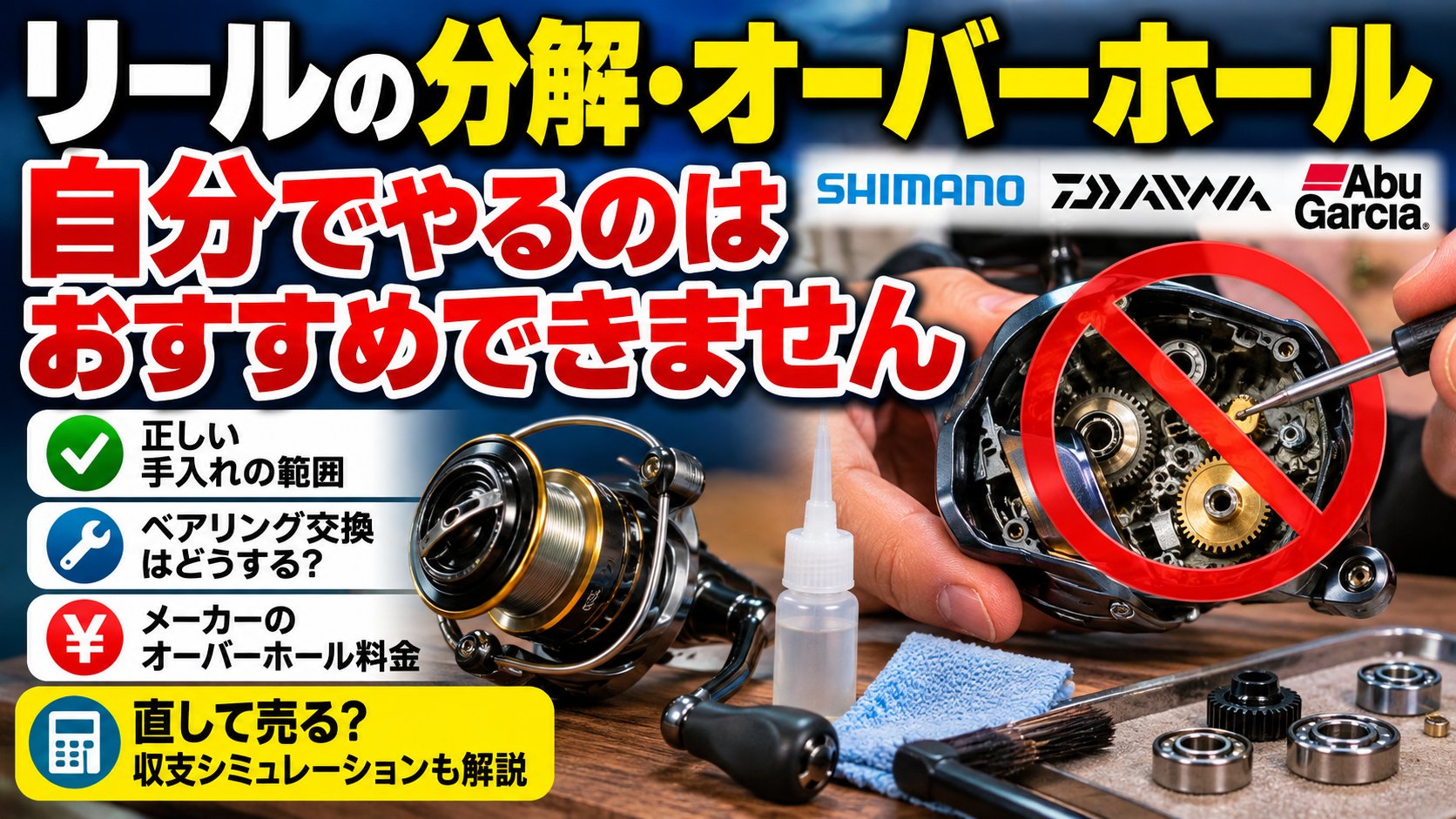 リールの分解・オーバーホールを自分でやる前に：メーカーが示す手入れの範囲、ベアリング交換、メーカーのオーバーホール料金、直して売るかの収支