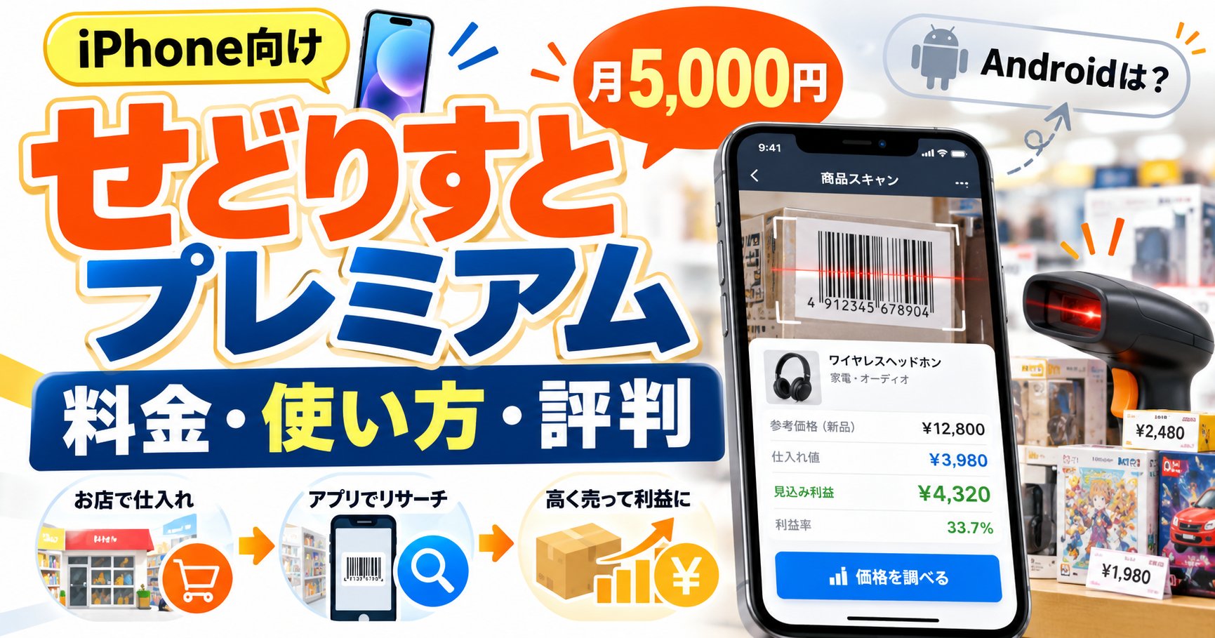 せどりすとプレミアム（iPhone向け）の料金・使い方・評判：月5,000円、Androidは？、店で仕入れてアプリでリサーチ